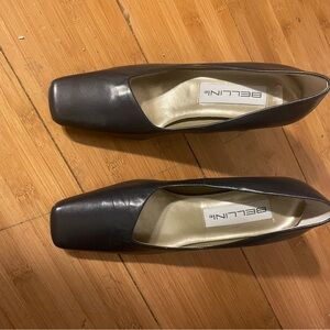 Vintage Bellini Women's Navy Blue Leather Square-Toe Chunky High Heel Shoes